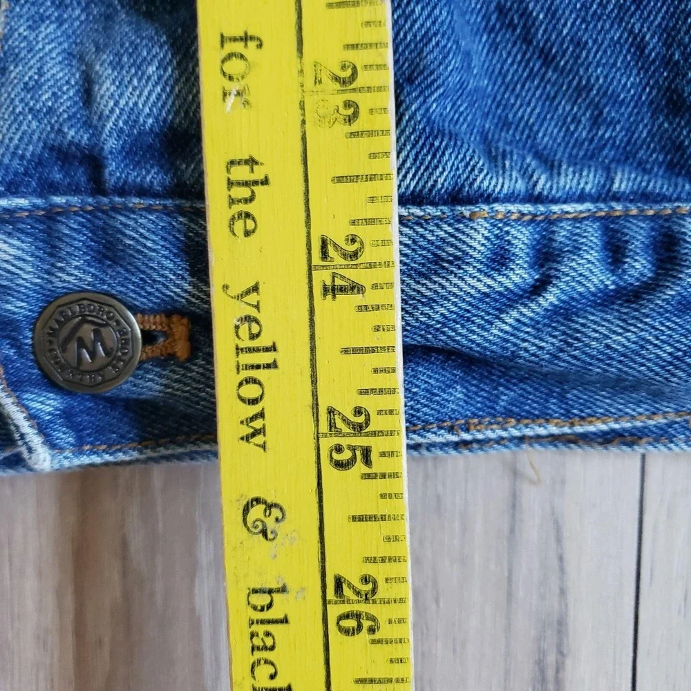 Vintage Marlboro Country Store Vest Mens M Blue Denim Biker Lamb Of God Patch